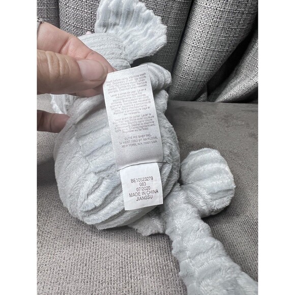 Chick Pea Plush Elephant Lovey Gray White Ears Tummy Textured Pink Bow 11 inch - Picture 5 of 6